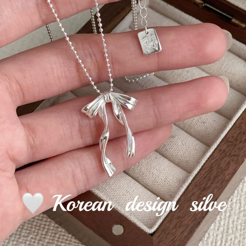 【一物一证】S999纯银计饰品 925纯曲线流苏蝴蝶结项链叠戴气质女