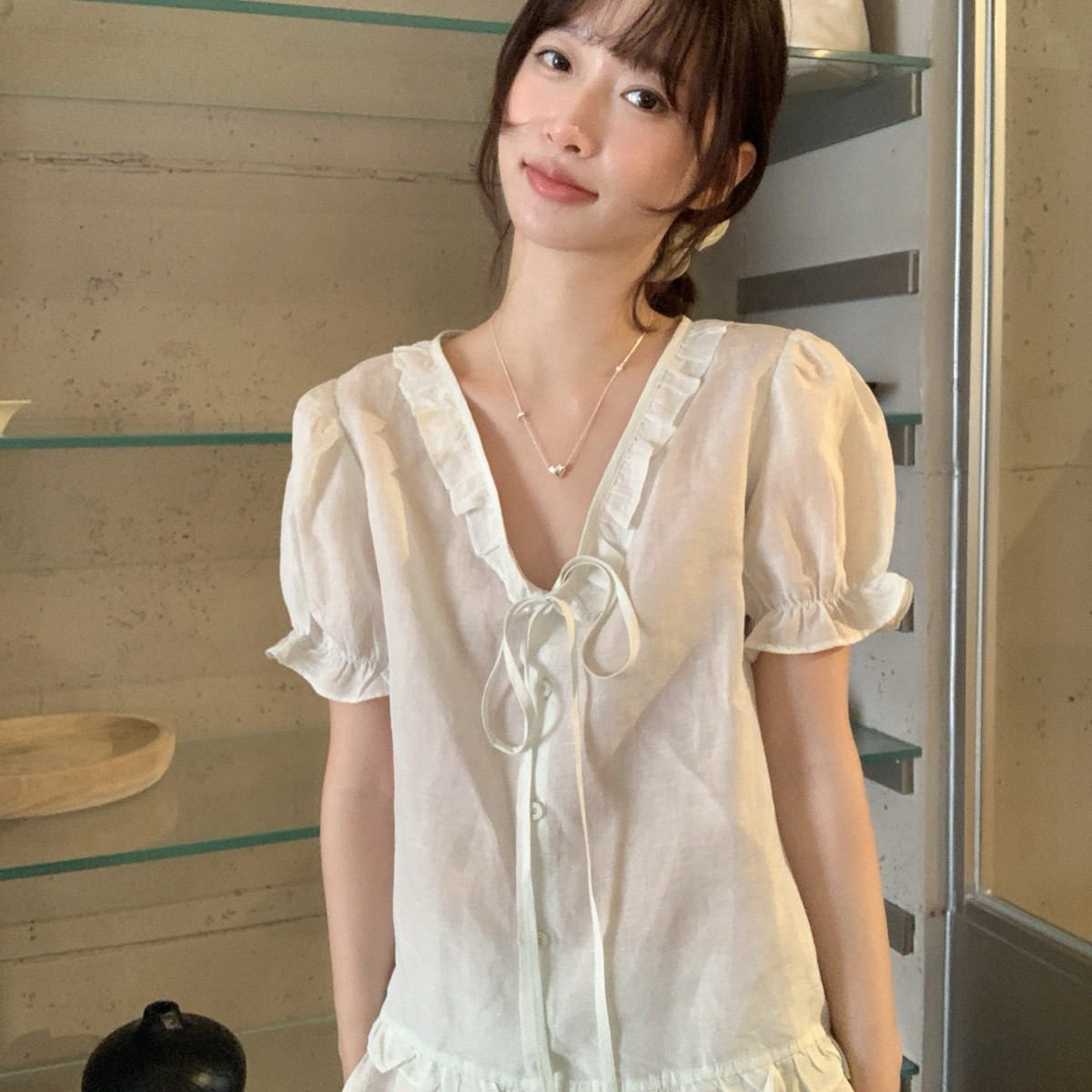 IMISS-领30亚麻70天丝麻料有麻结麻点为正常小衫(单卖小衫)R61158