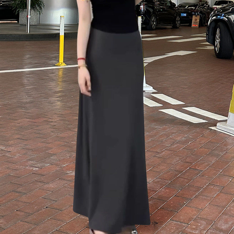 灰色莫代尔半身长裙女夏季a字垂感半身裙修身显瘦中长版懒人裙子