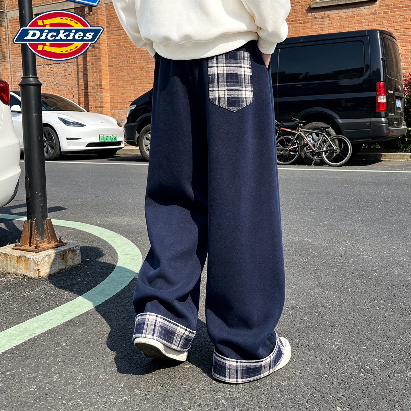 Dickies男童裤子秋季2026新款男孩秋装格子直筒裤春秋款儿童长裤