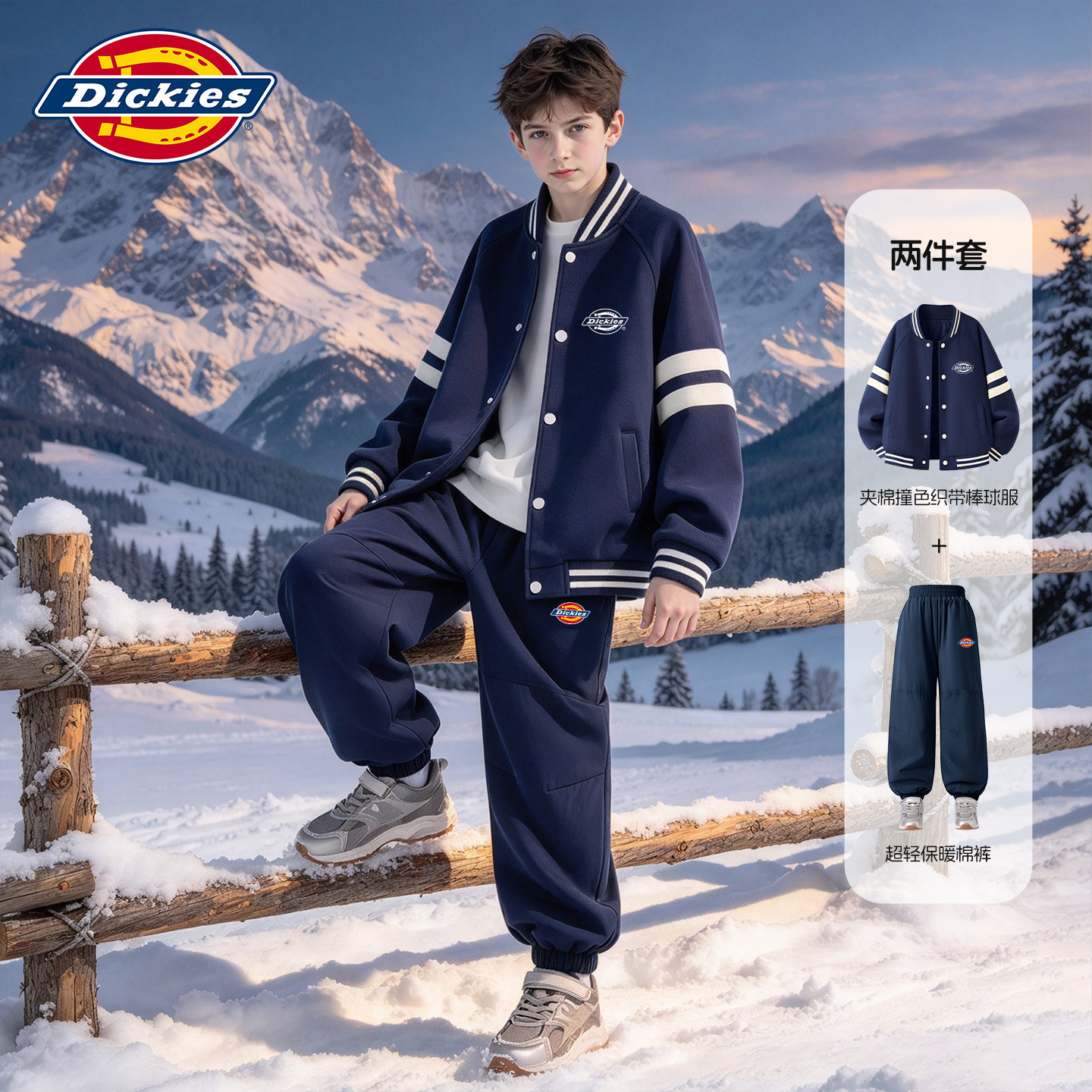 Dickies男童冬季套装2026新款中大童棉裤保暖冬装儿童棒球服外套