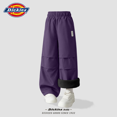 Dickies女童加绒运动裤冬装2026新款童装女宝防水伞兵裤儿童裤子