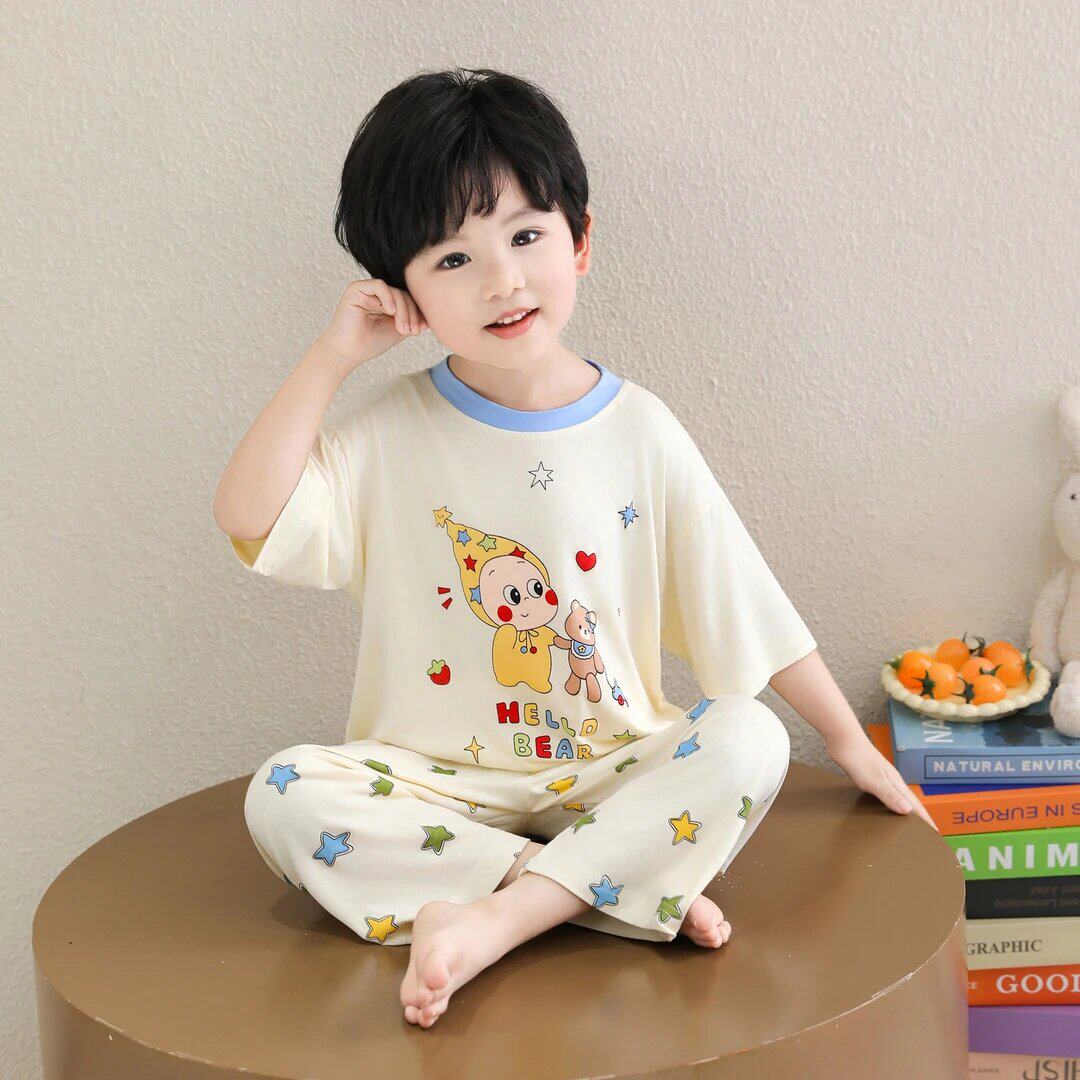 儿童卡通睡衣套装短袖夏季新款莫代尔薄款宝宝家居服两件套
