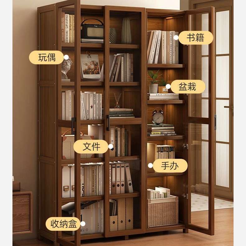 收纳柜防尘书柜带门置物柜落地客厅透明展示柜亚克力储物柜