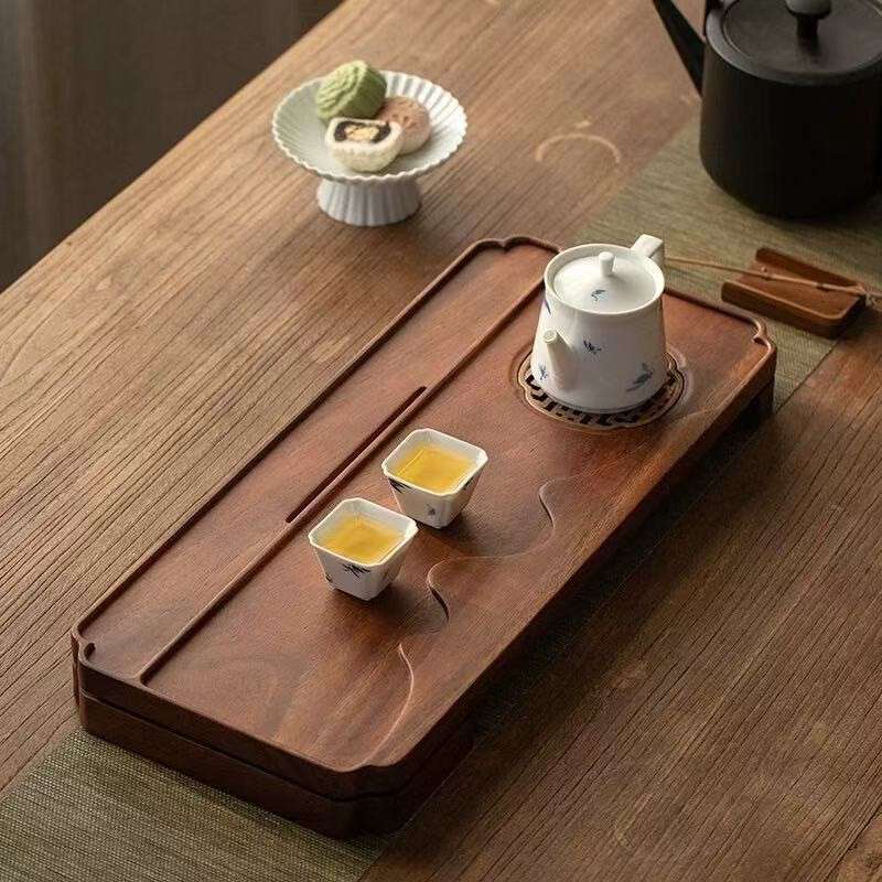 小桃木新中式家用茶盘实木高壶茶台干泡盘排水式胡型端承干泡台