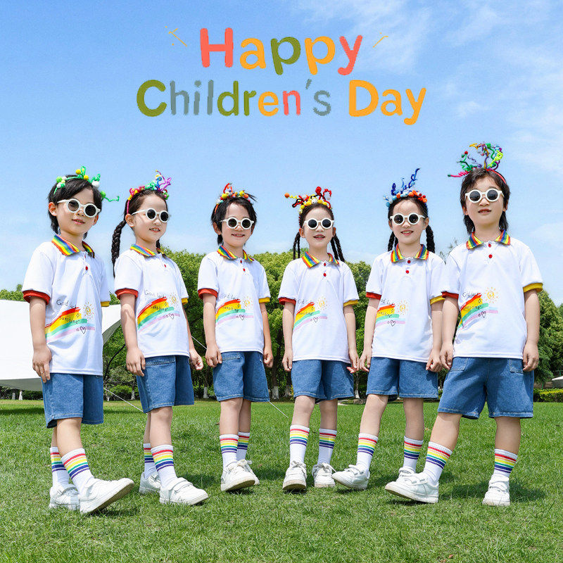 六一儿童演出服啦啦队表演服装幼儿园毕业照小学生运动会彩虹套装