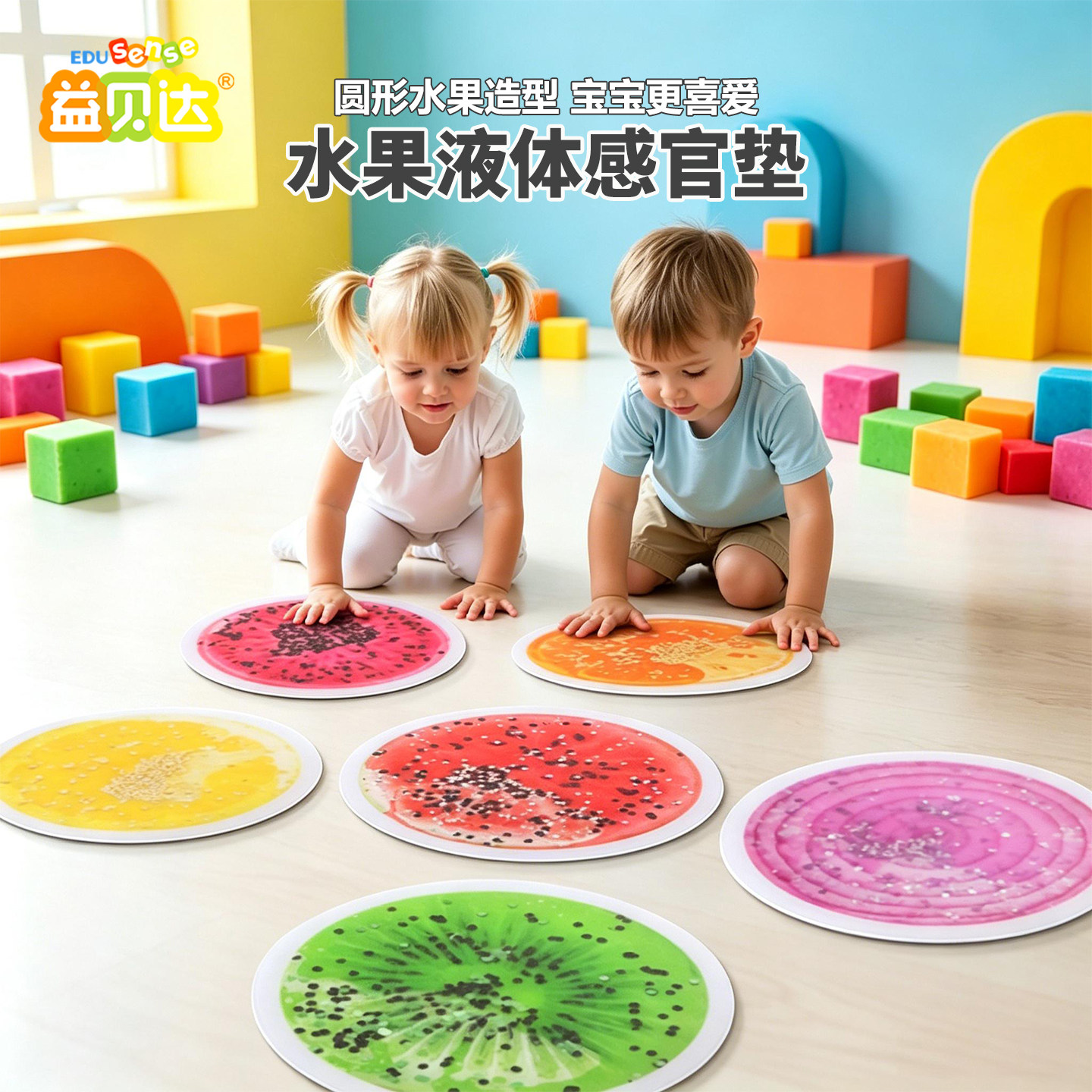 益贝达水果液体感官垫幼儿园早教触视觉训练圆形地垫宝宝益智玩具