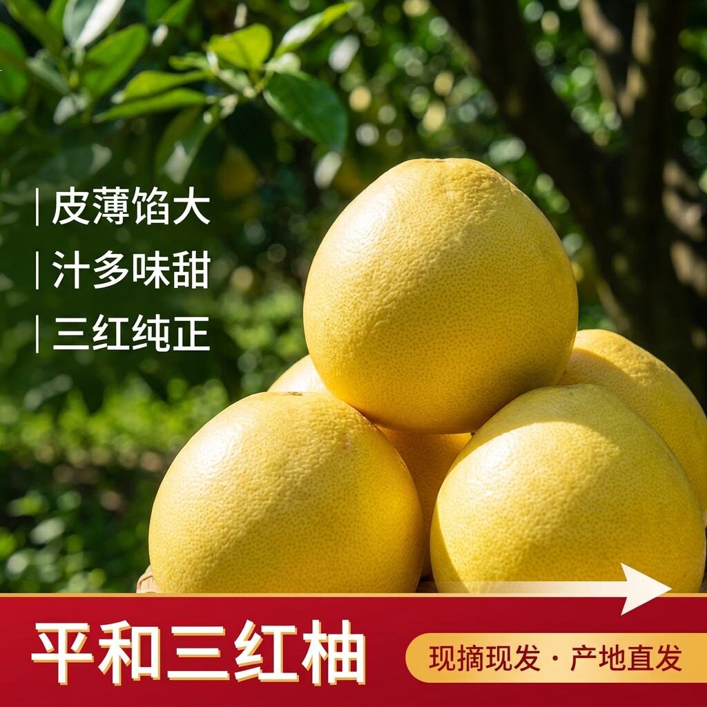 漳州平和三红蜜柚新鲜红心柚子皮薄馅大汁多味甜5斤8.5斤装