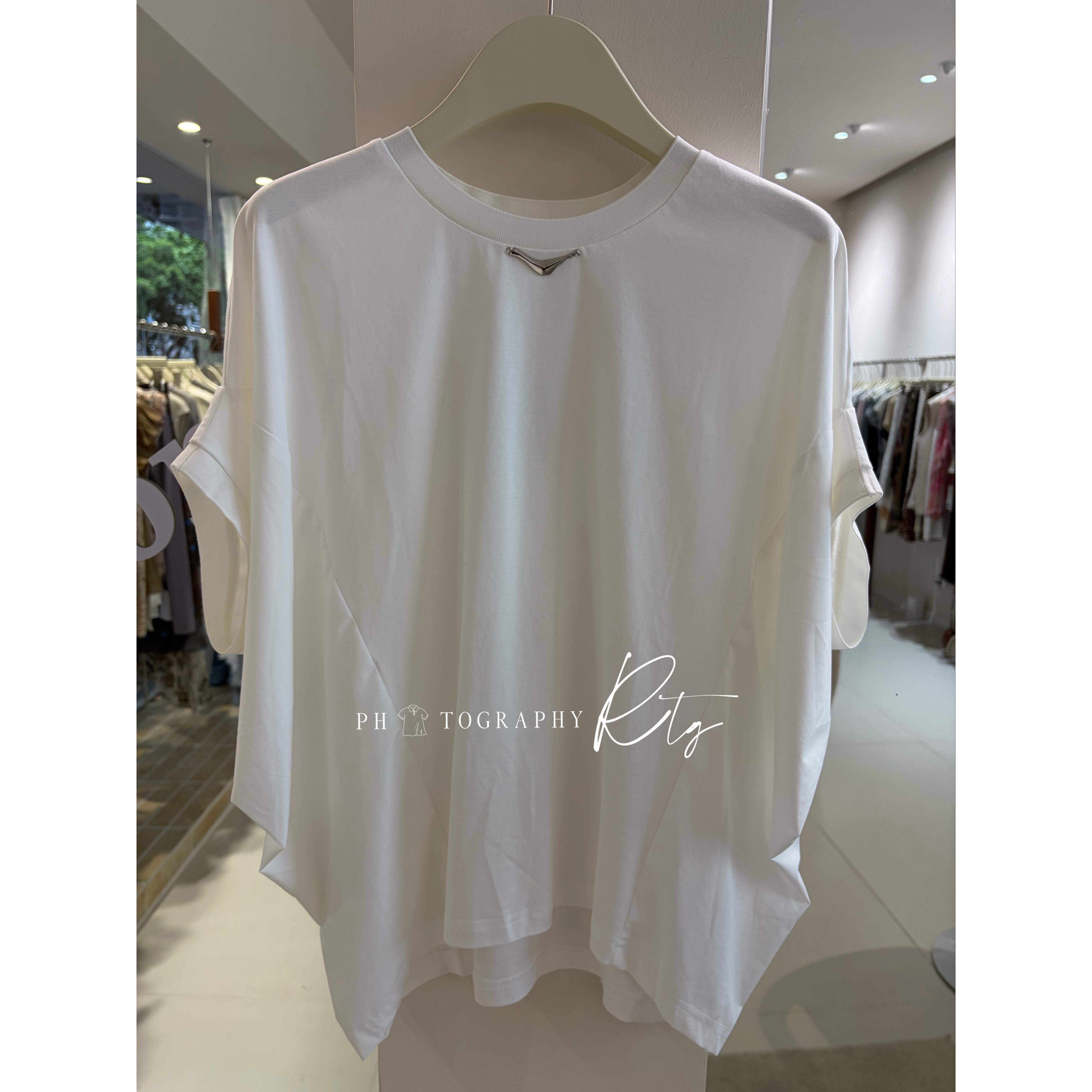 Rtg Clothing新款设计师小众原单百搭圆领蝙蝠袖钉珠短袖上衣