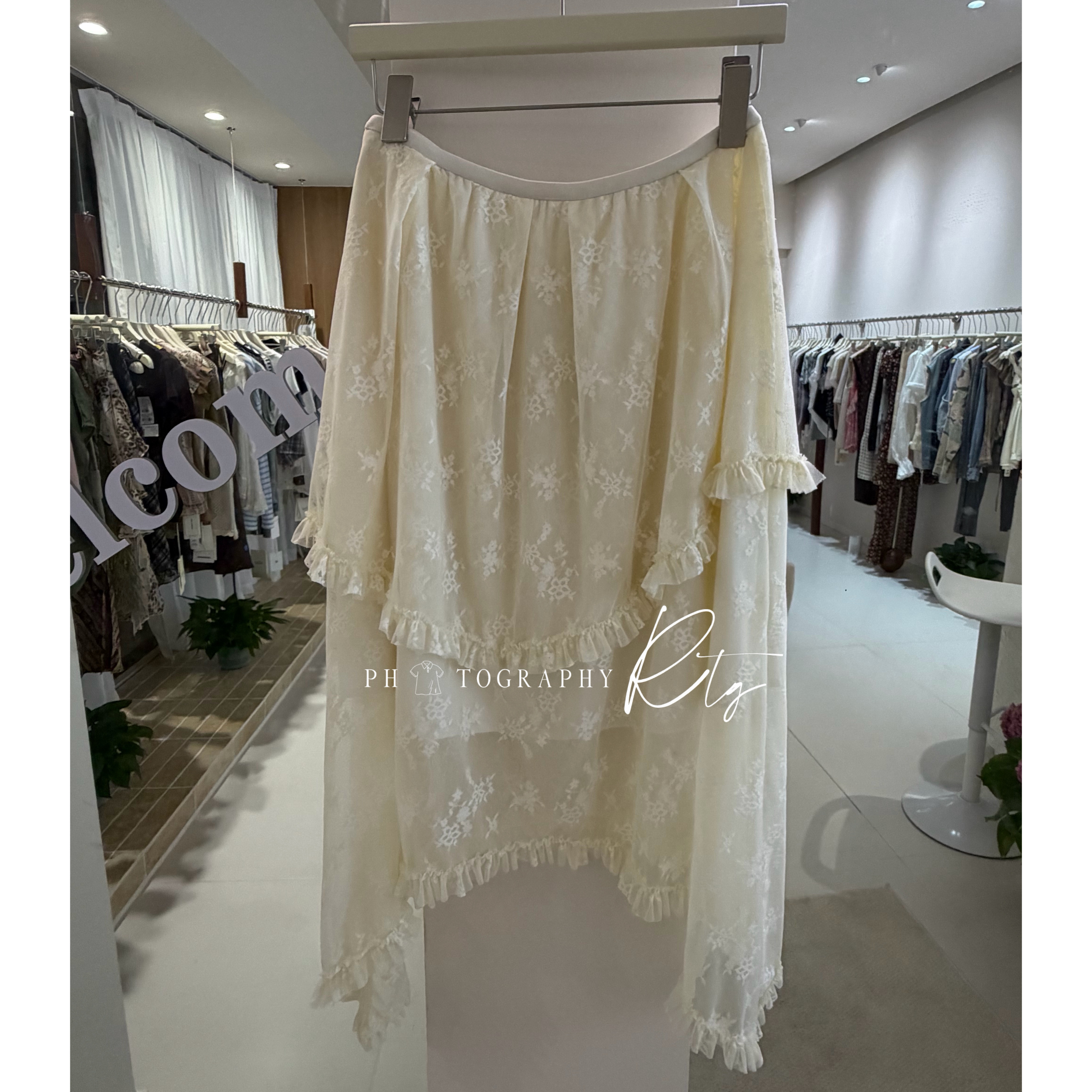 Rtg Clothing新款设计小众原单百搭时尚蕾丝软网纱不规则下摆半裙