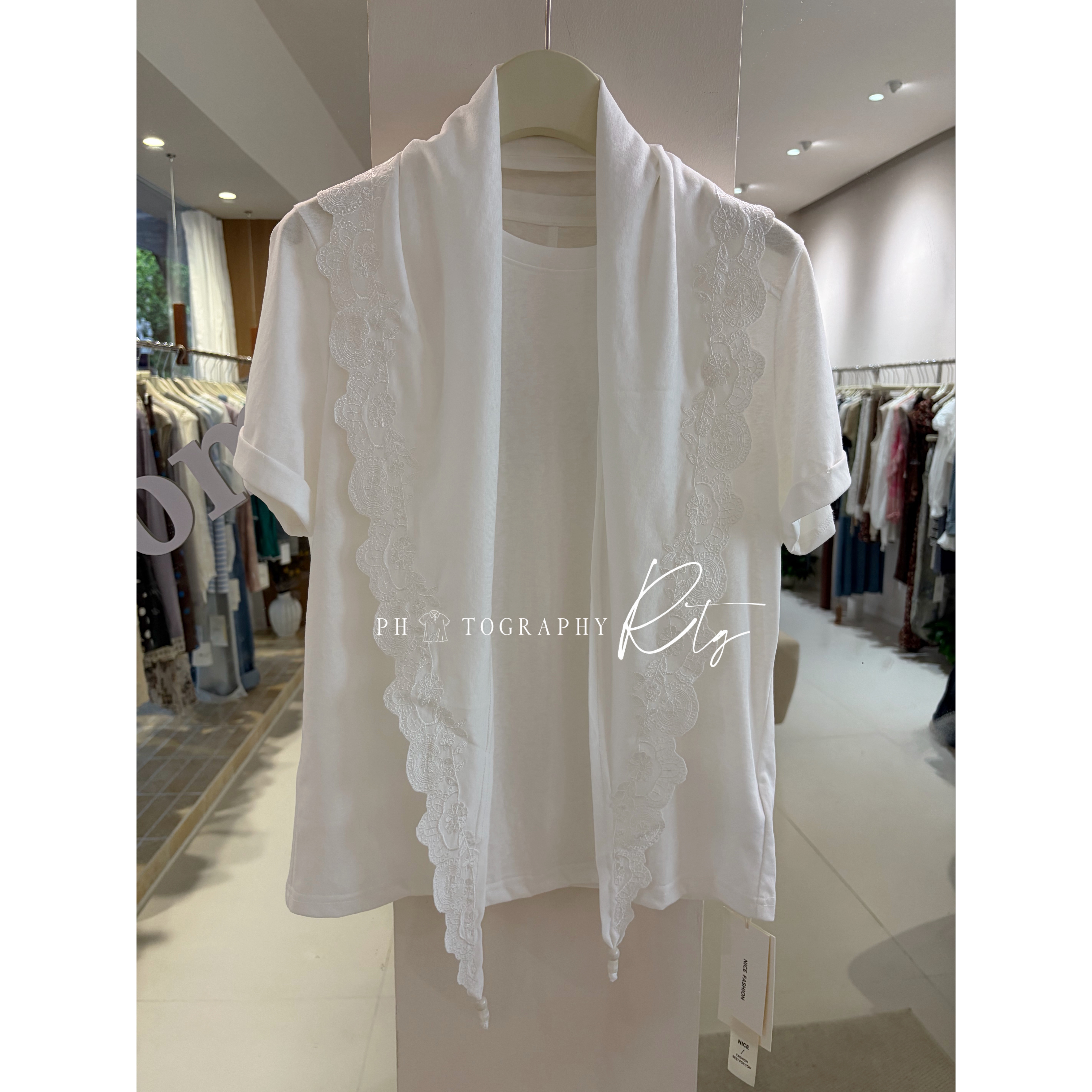 Rtg Clothing 新款小众原单正品刺绣领巾装饰净版白T两件套
