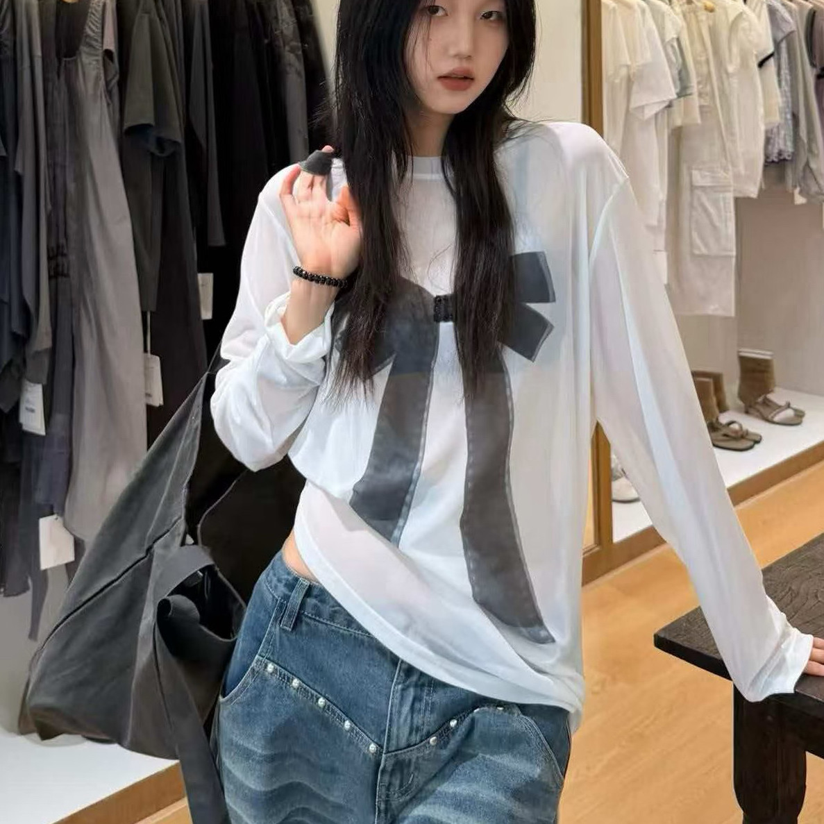 正品要好货来防晒长袖蝴蝶结上衣