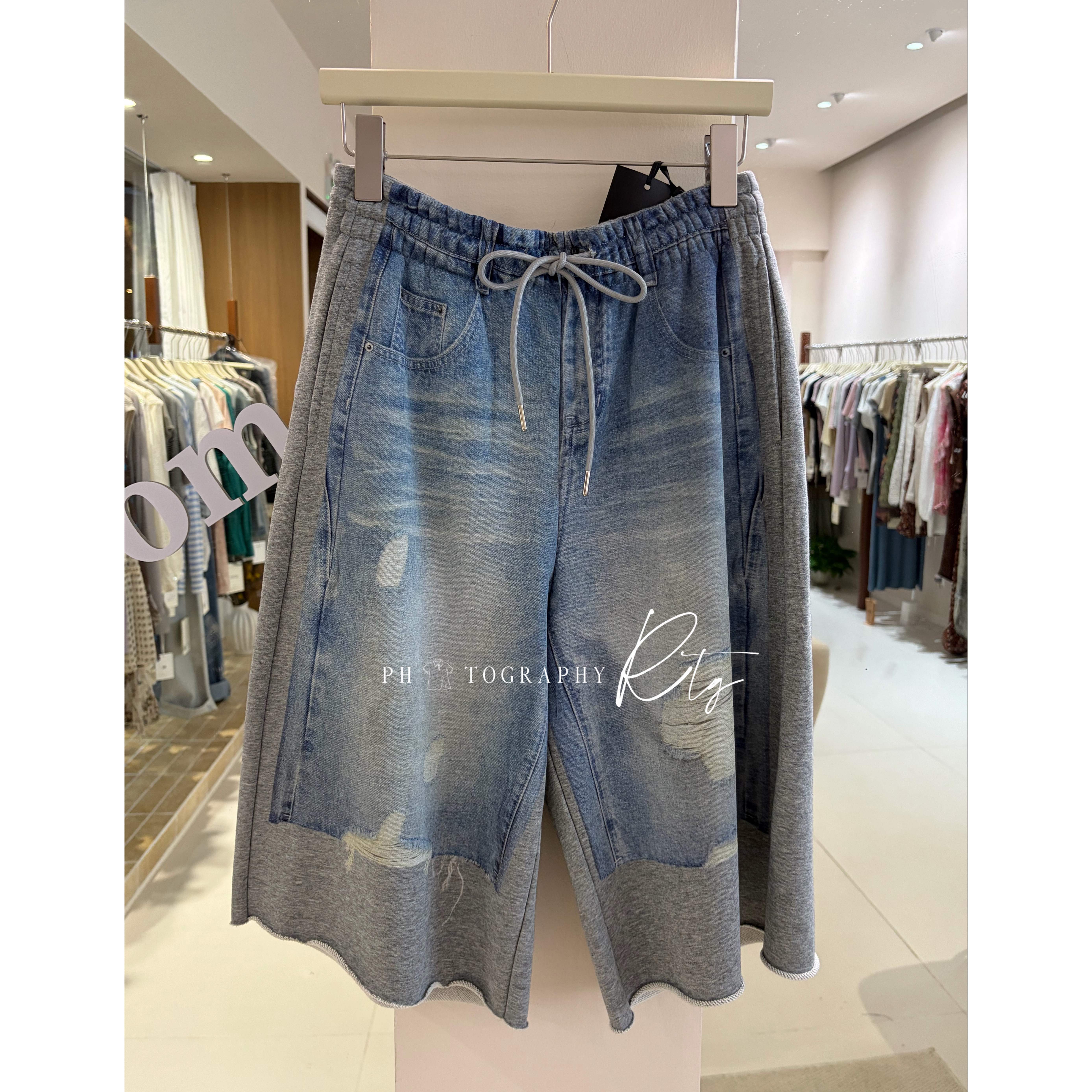 Rtg Clothing新款设计师原单正品时髦牛仔印花休闲中裤运动中裤