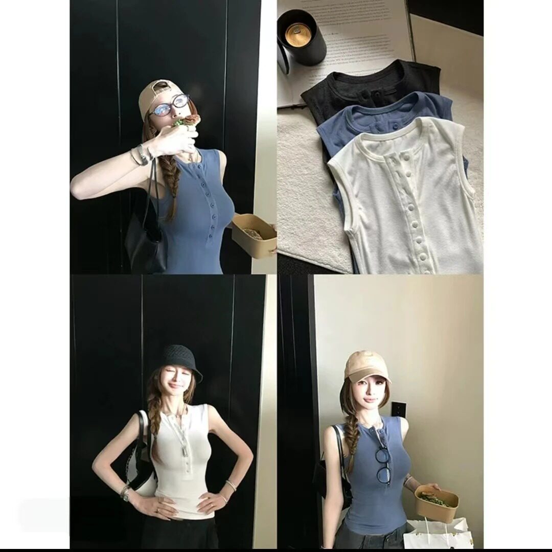夏季智性多扣亨利领修身女T恤
