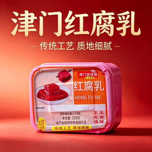 津门红腐乳盒装200g老式大块蘸料配粥早饭火锅下饭菜家用调味豆腐