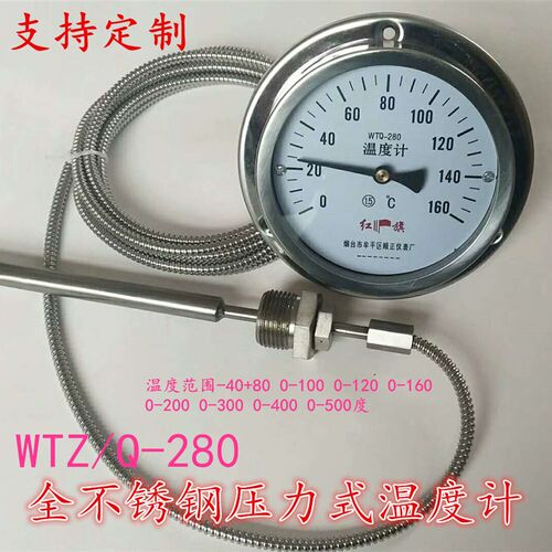 WTQ/Z280全不锈钢压力式温度计 高精度船用温度计不锈钢带线探头