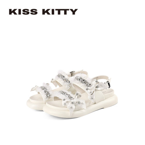 KISSKITTY水钻一字带厚底凉鞋