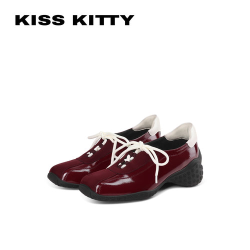 KISSKITTY复古德训鞋女酒红
