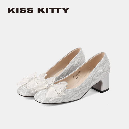 KISSKITTY蝴蝶结粗跟高跟鞋