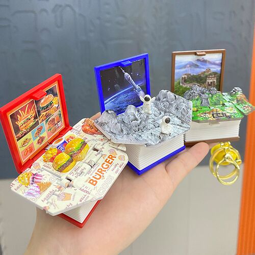 创意趣味3D立体奇幻世界魔法书钥匙扣城堡航船恐龙太空益智挂扣