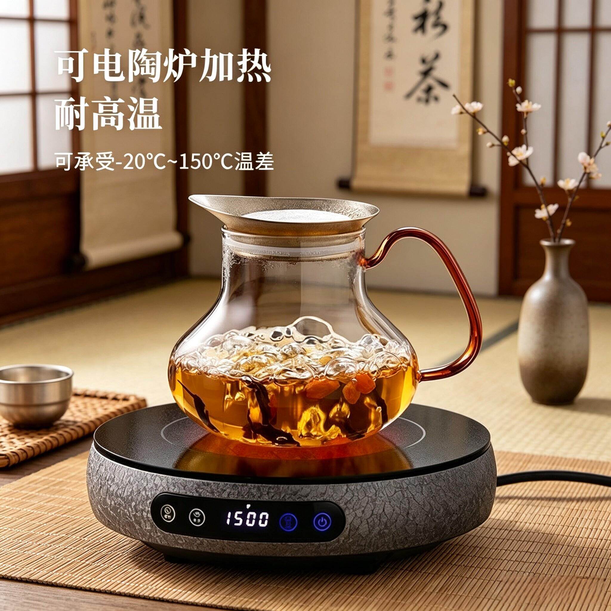 玻璃茶壶钛盖家用泡钛茶壶一体过虑茶水分离茶杯纯养生壶22UPQ06