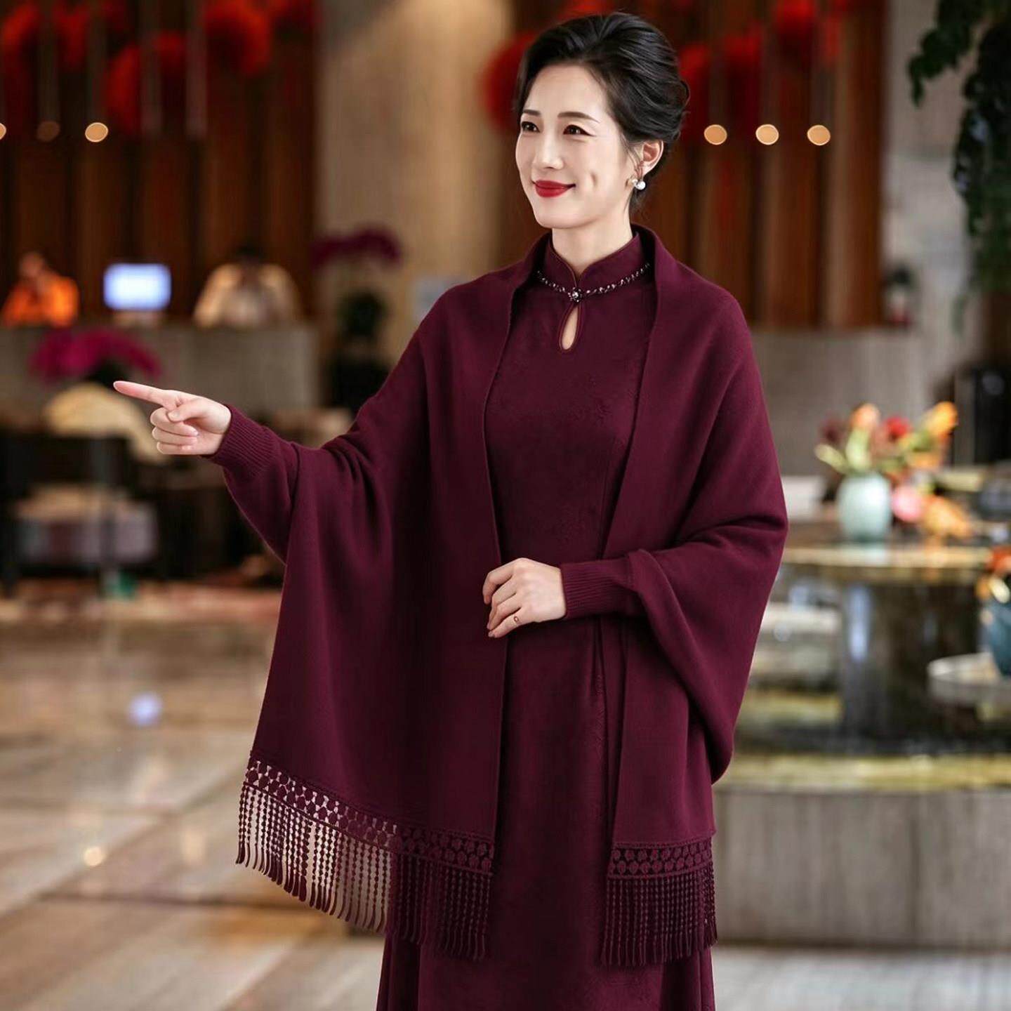 喜妈妈感NKX婚礼纯色百披搭婚宴婆婆礼服肩旗袍外搭气质高级斗篷