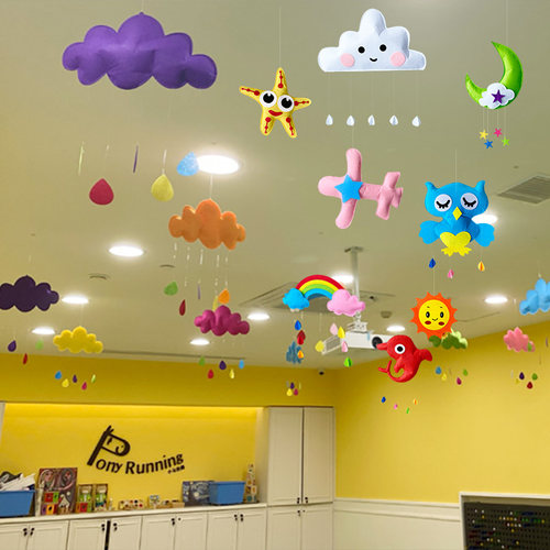 幼儿园走廊教室创意空中吊饰儿童房装饰月亮星星彩虹云朵雨滴挂饰
