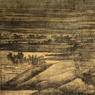 五代 董源 寒林重汀图 山水古字画 玄关风景装饰国画 艺术微喷画