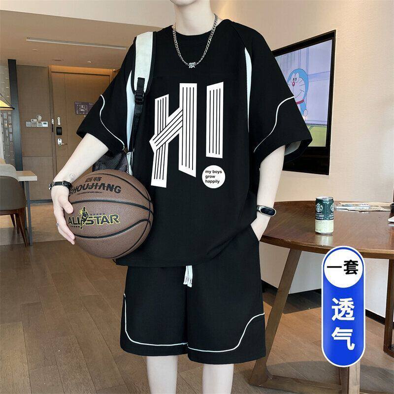 两件装青少年夏季初高中学生帅气休闲运动套装短袖短裤男生半袖