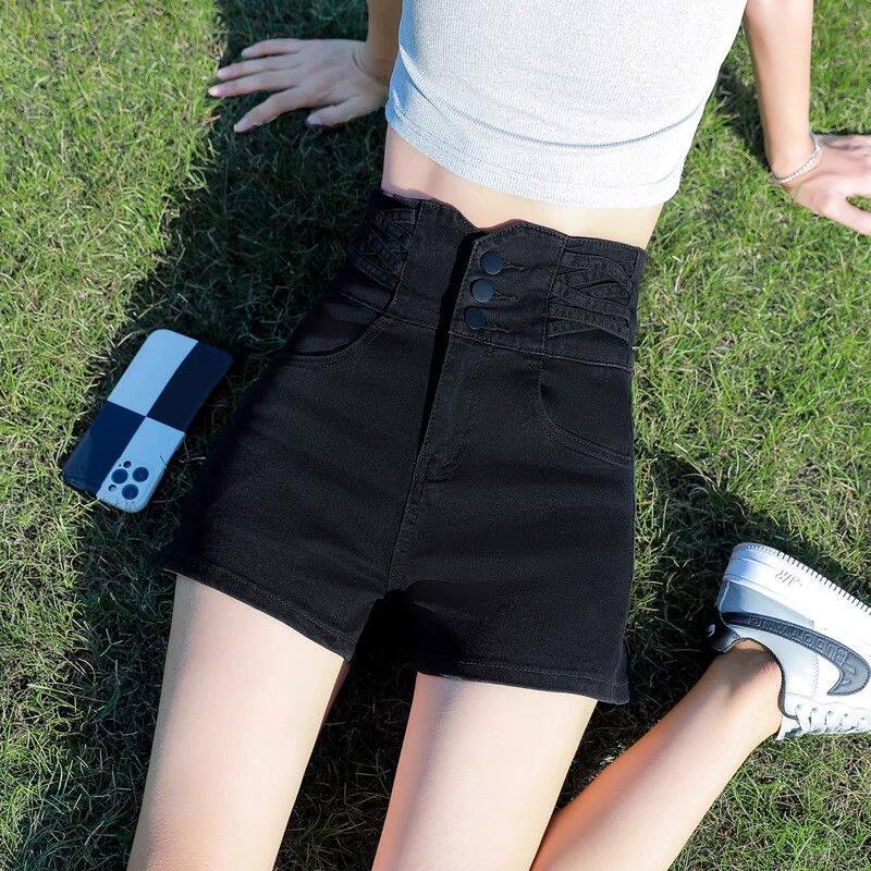 黑色牛仔短裤女夏季薄款2025年新款高腰显瘦小个子外穿a字热裤子