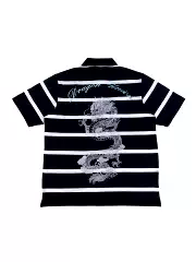 Striped Dragon Embroidery Polo 200,000 Stitch Dragon Pattern Embroidery Striped Polo Black and White