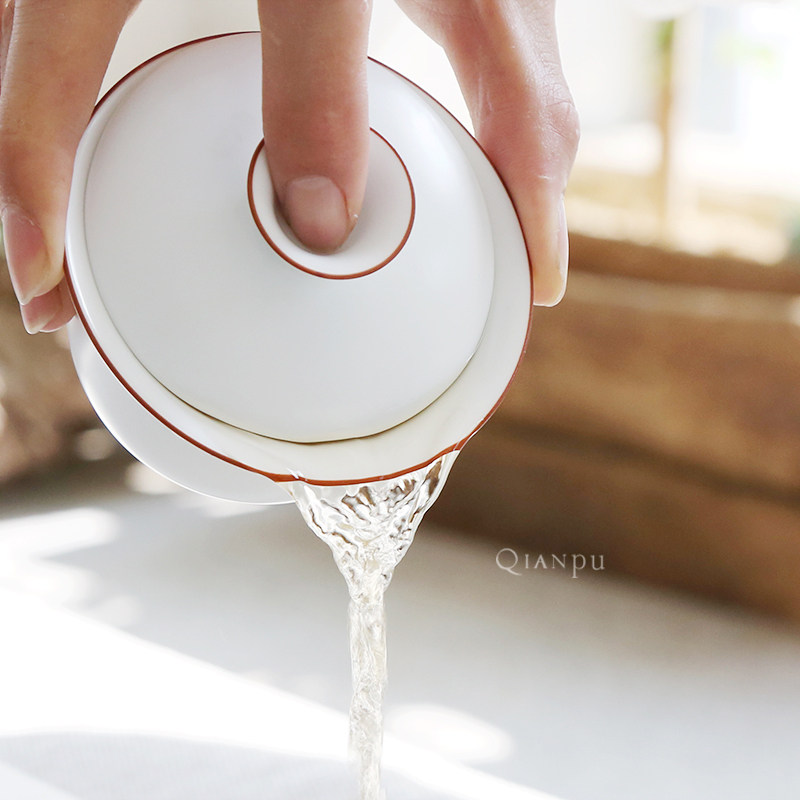 仟朴 脂白盖碗三才碗敬茶碗手工陶瓷大号茶杯功夫茶具泡茶碗白瓷