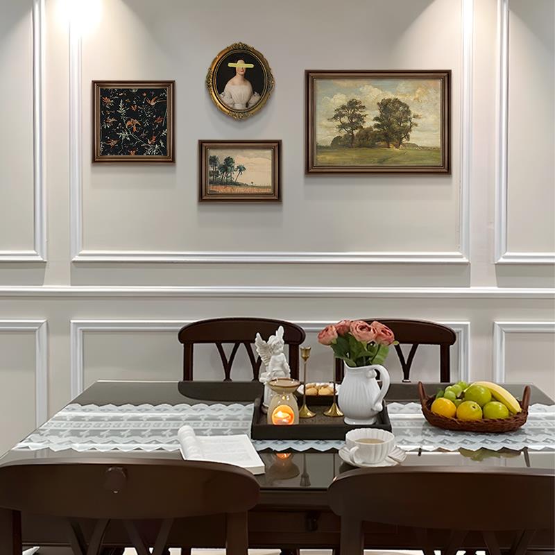 餐厅装饰画法式中古风复古组合挂画美式客厅沙发背景墙玄关饭厅画
