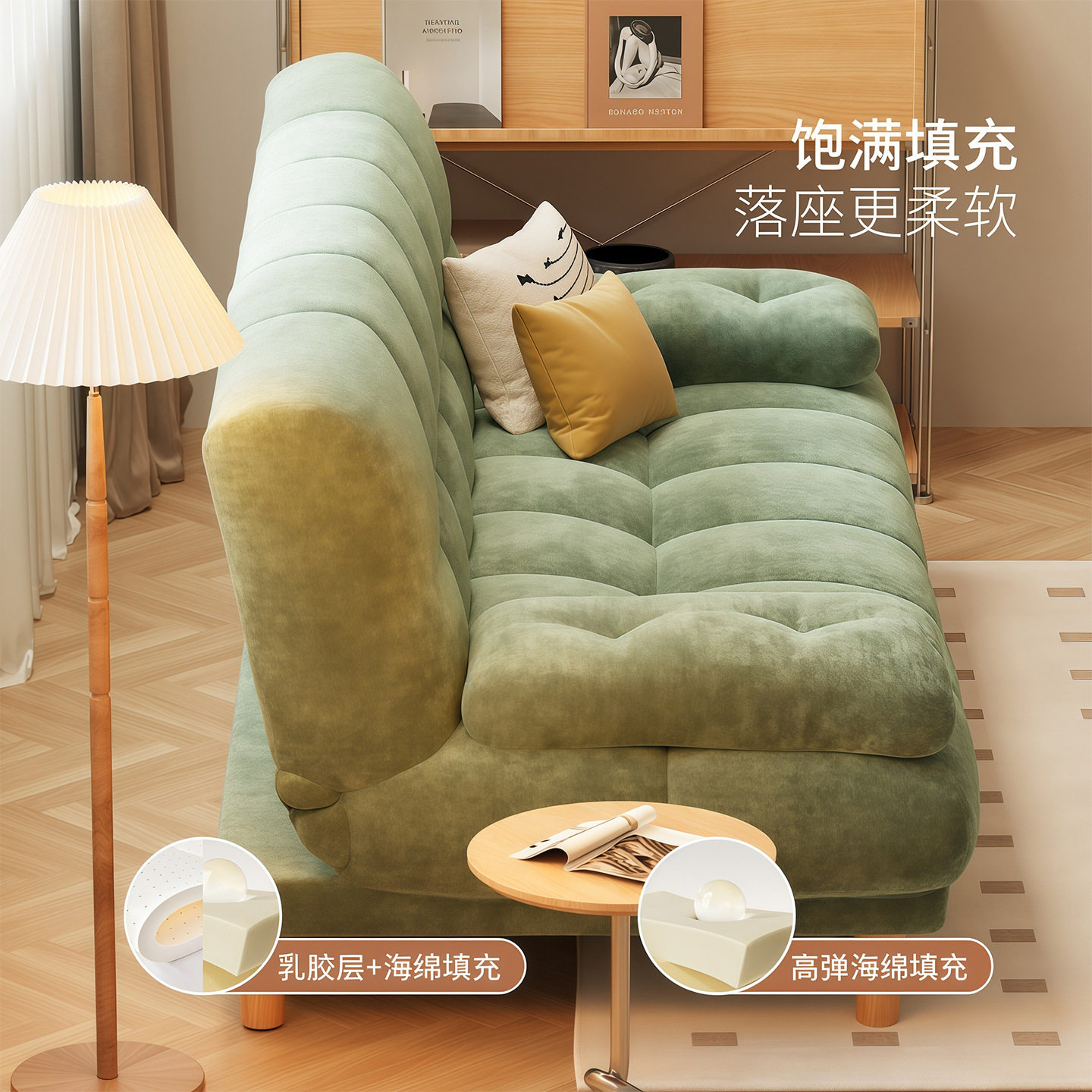 现代简约雪尼尔沙发床折叠两用2026新款客厅出租房小户型懒人沙发