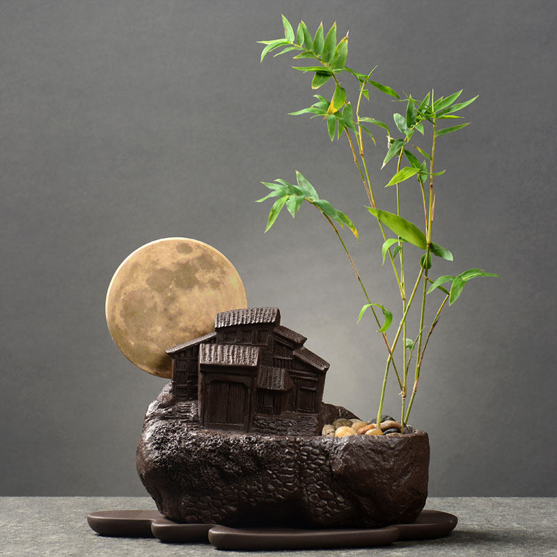 创意盆栽盆景仿古紫砂花盆 室内桌面个性绿植大号透气花器带托盘