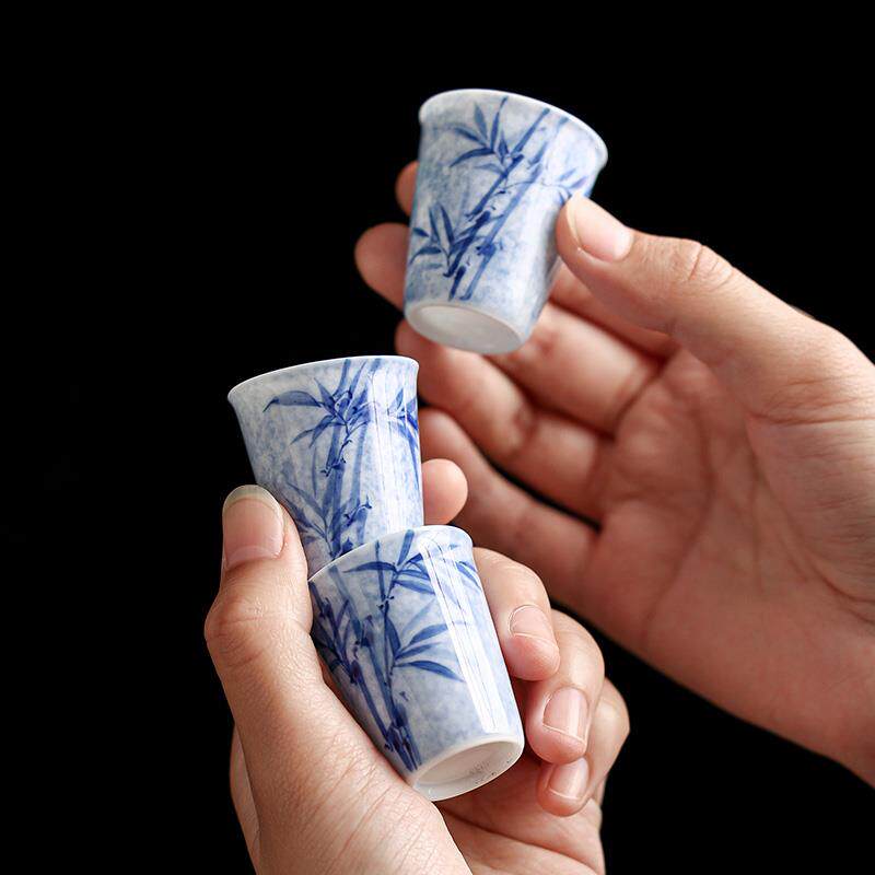纯手绘墨染小清欢杯功夫茶杯个人品茗杯家用陶瓷茶具复古小杯