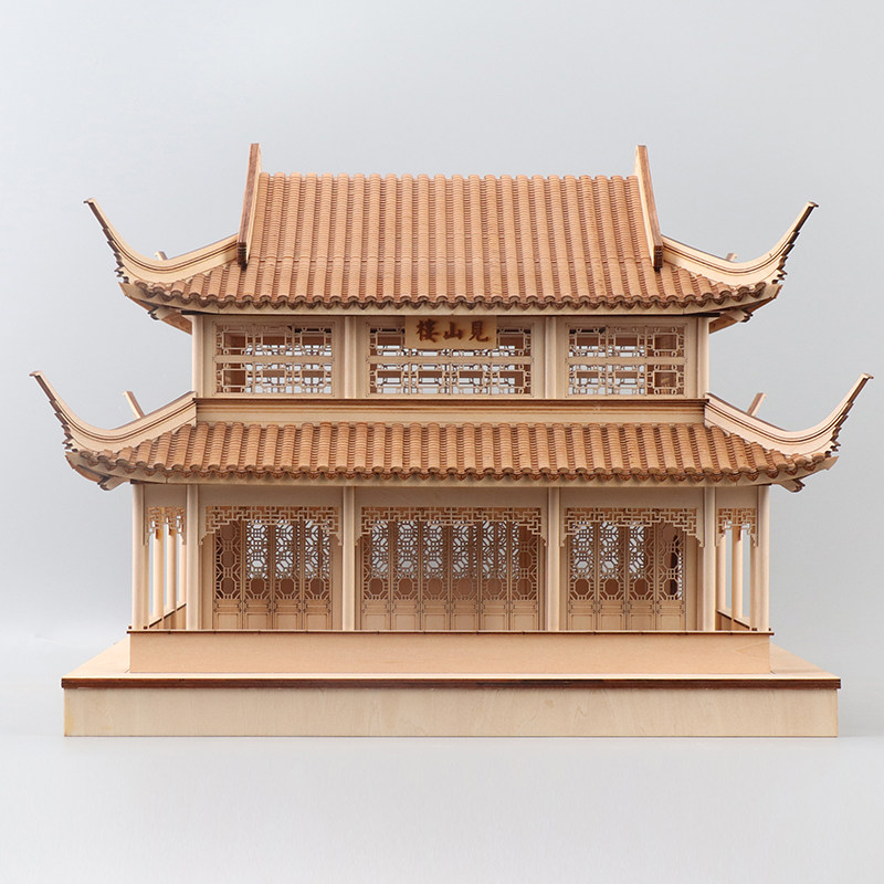 新中式禅意侘寂风创意木建筑桌面摆件售楼处样板房间茶室软装饰品