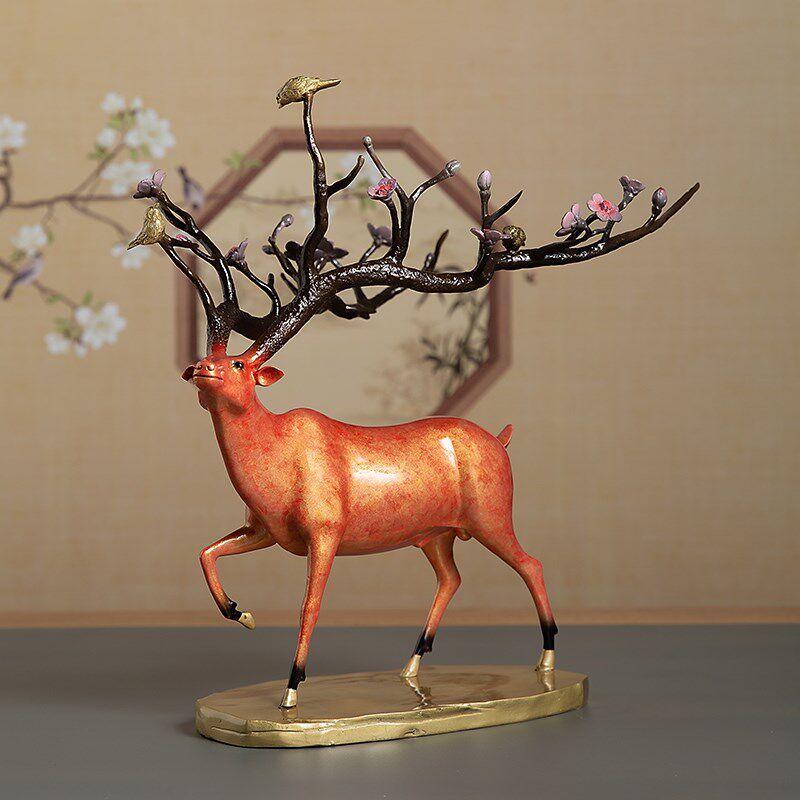 铜之美 铜梅花鹿摆件手工艺品家居客厅玄关新中式装饰乔迁礼品