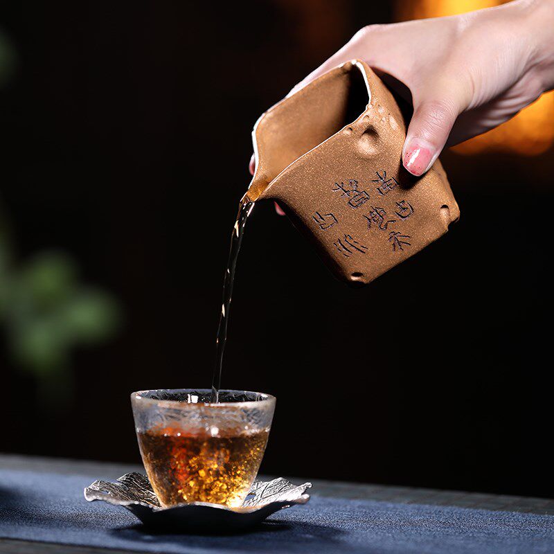 宜兴紫砂公道杯茶漏分茶器茶具配件四方奇石公道杯加厚公杯分茶杯