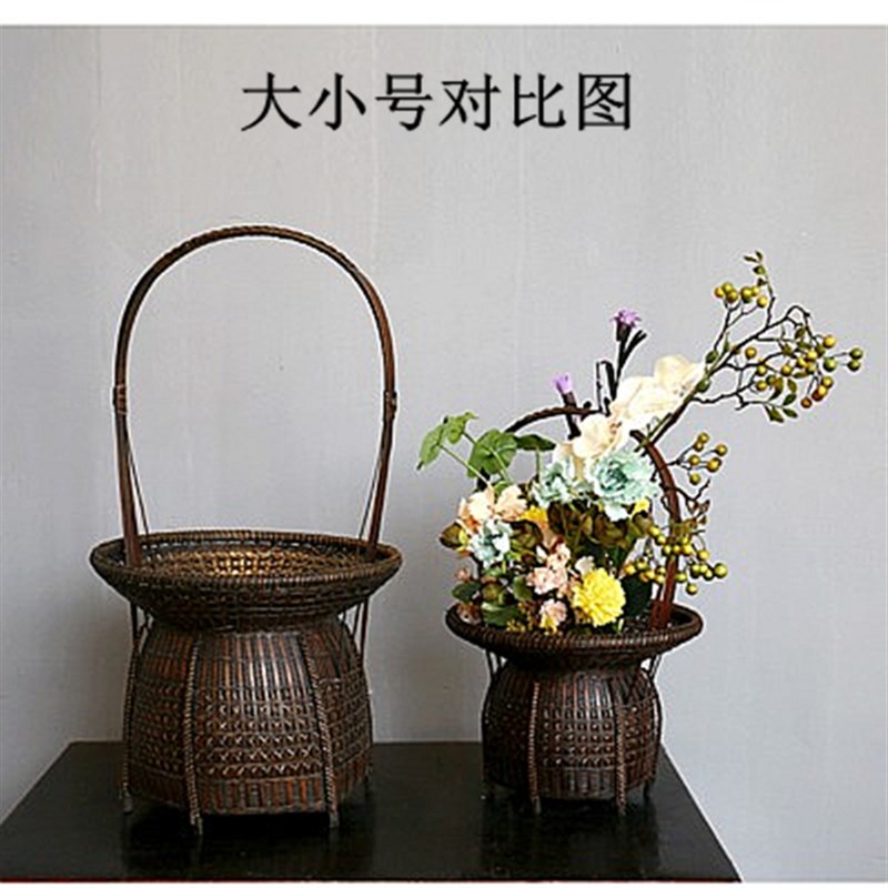 花篮竹篮中华花艺竹筒竹编禅意装饰中式花器插花手工艺品人文花道