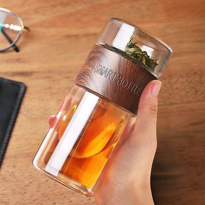 香港GP泡茶杯办公室便携加厚双层玻璃杯茶水分离水杯耐高温高硼硅
