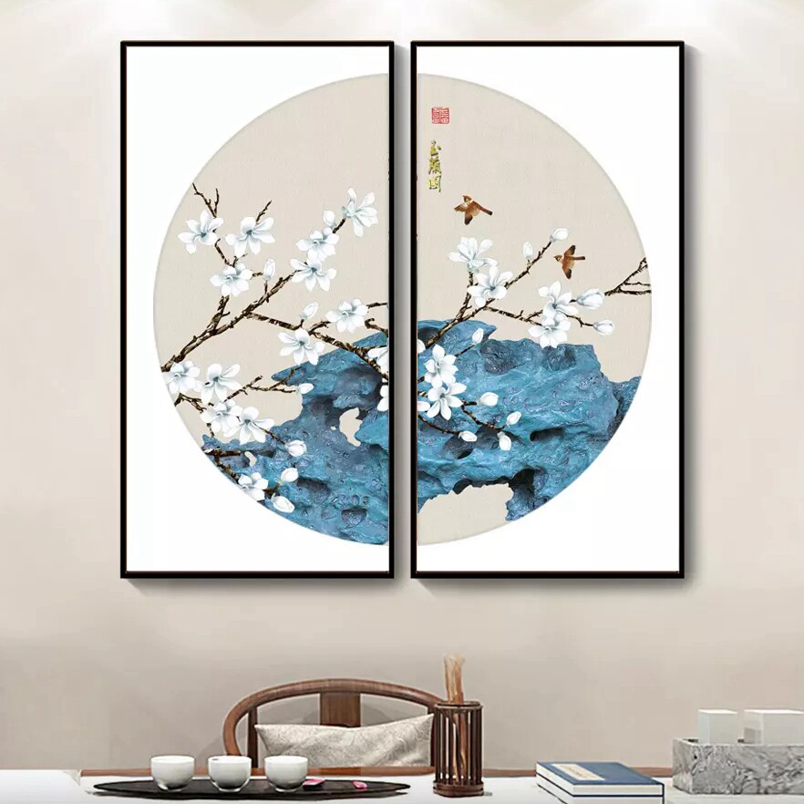 新中式客厅禅意挂画玄关装饰画走廊过道壁画水墨风景餐厅茶室墙画