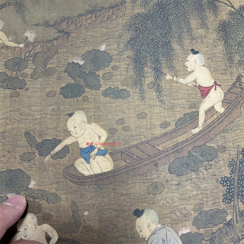 宋苏汉臣长春百子图古代儿童嬉戏玩具工笔国画高清微喷复制装饰画