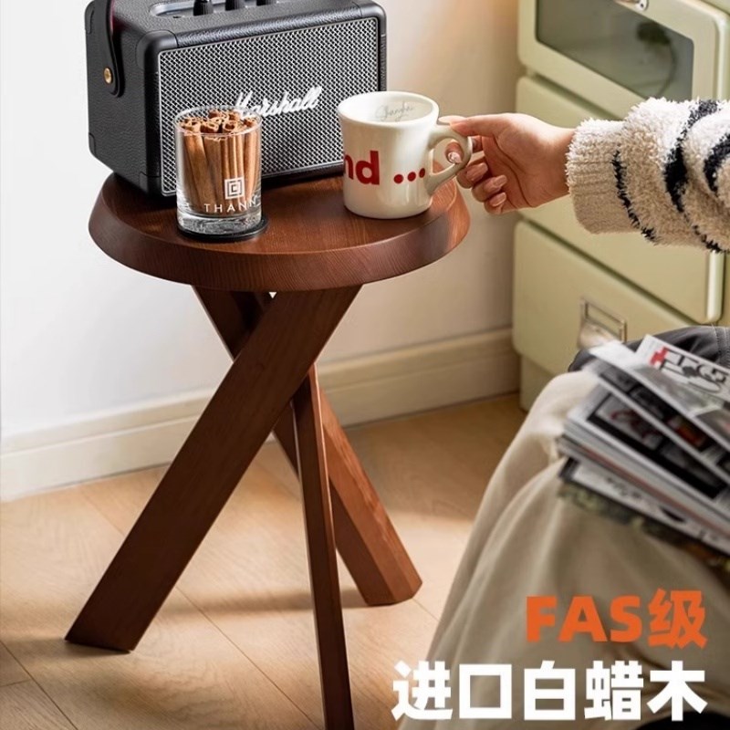 客厅置物架实木桌子侘寂风复古沙发边几边桌小茶几圆凳小圆桌角几