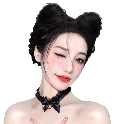 丸子头假发女真发发圈自然抓夹发包盘发器蓬松性感猫儿耳假发发圈