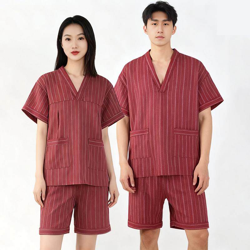高铂女纹弹力PVV绸汗蒸服男款纯棉温泉洗浴桑按摩拿服足道档情侣