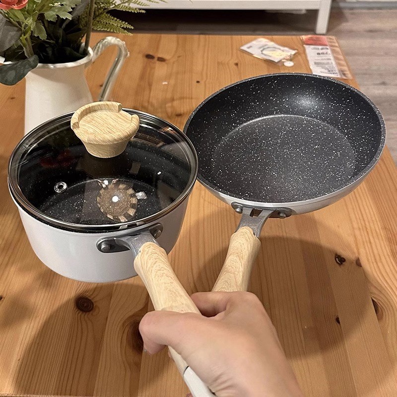 厨具锅具套装全套家用高颜值不粘锅炒锅汤锅煎锅三件套四件麦饭石