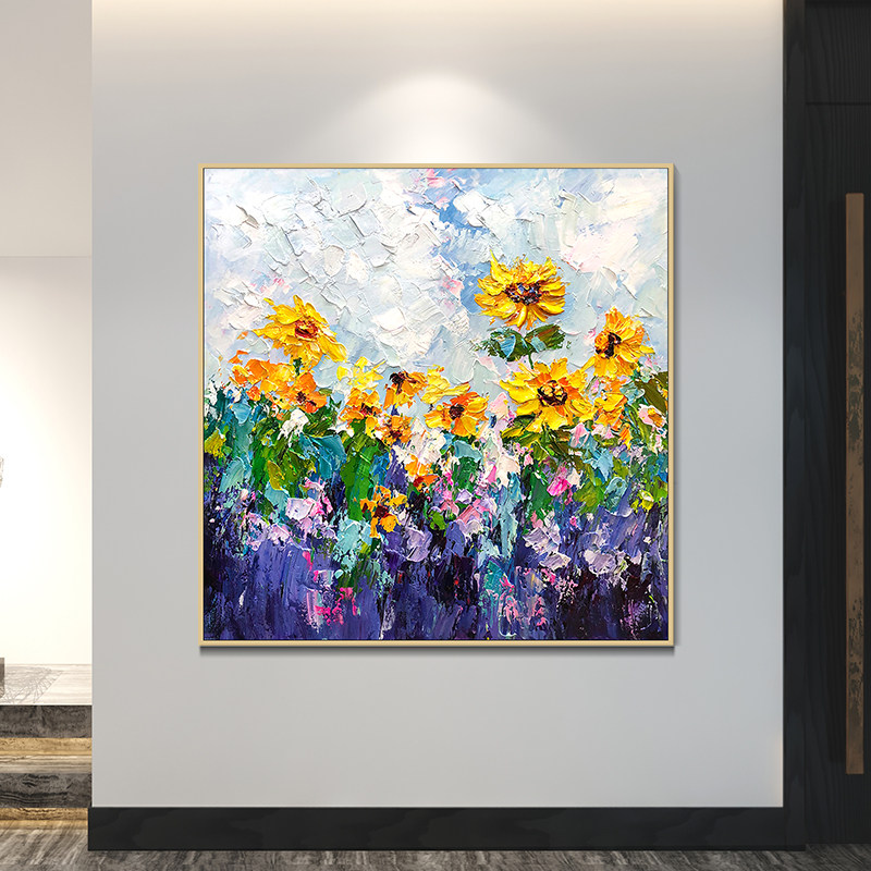 油画挂画客厅玄关装饰画纯手工简约向日葵花卉轻奢风抽象成品画
