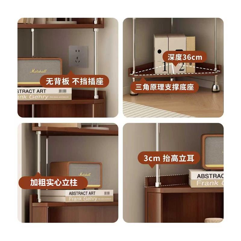 中古实木转角置物架客厅不锈钢三角展示柜多功能墙角卧室书架角架