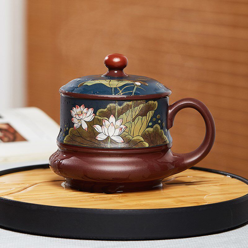 紫砂杯精致功夫茶杯中国风喝茶杯子个人专用高档陶瓷大容量盖杯男
